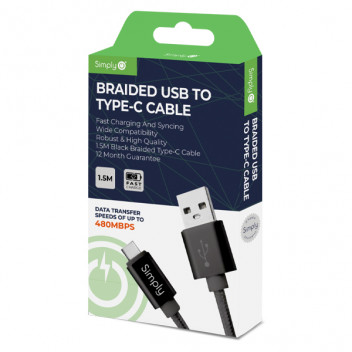 Simply Black Type-C Braided Cable 1.5m
