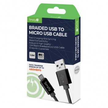 Simply Black Micro USB Braided Cable 1m