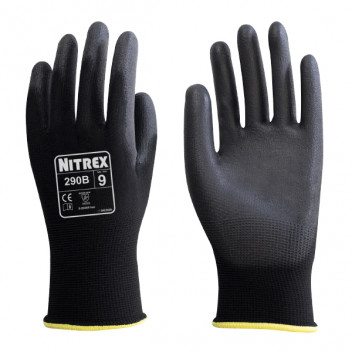 Uniglove 13gg black polyester PU coated glove - pair - size