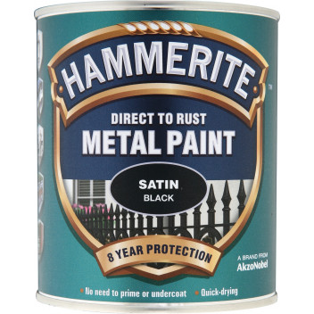 Hammerite Satin Black Metal Paint - 750ml