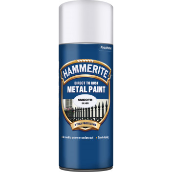Hammerite Smooth Silver Metal Paint - 400ml Aerosol
