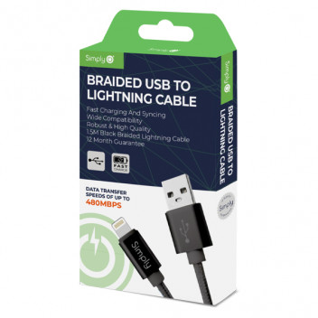 Simply Black iPhone Lighting Braided Cable 1.5m