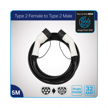 WAI Single Phase T2 Female to T2 Male 5m EV Cable