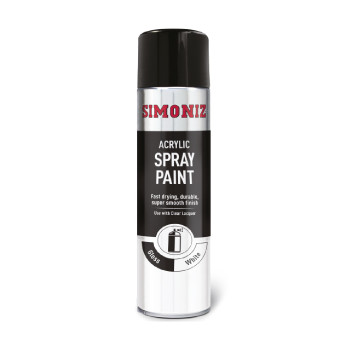 Simoniz Gloss White Acrylic Spray Paint - 500ml Aerosol