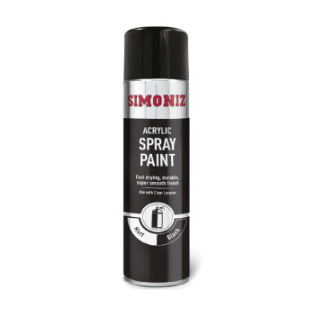 Simoniz Matt Black Acrylic Spray Paint - 500ml Aerosol
