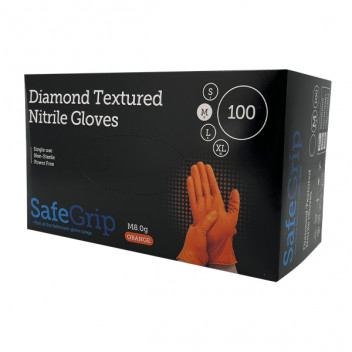 Orange Diamond Grip Nitrile Gloves Sized Medium x100