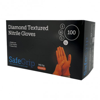 Orange Diamond Grip Nitrile Gloves Sized Extra Large x100