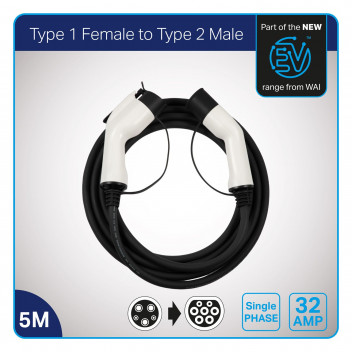 WAI Type 1 Female to Type 2 Male 5m EV Cable
